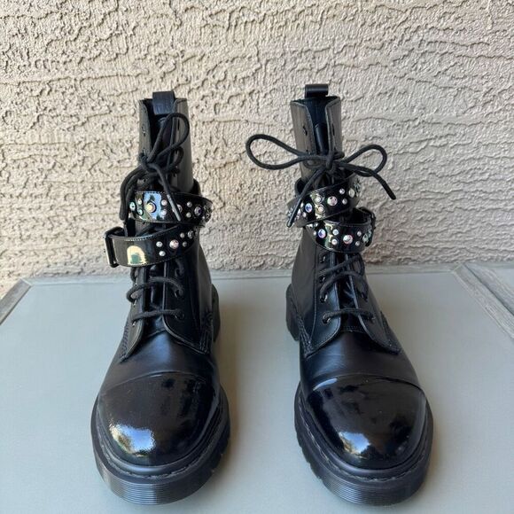 Dr Martens Swarovski Crystal Strap Boot Womens 8 Black Rare Limited Edition - Picture 2 of 16